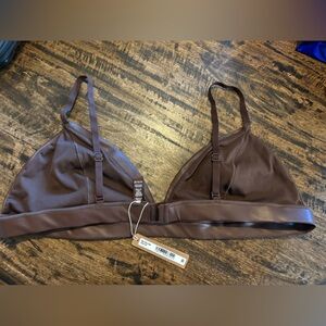 NWT SKIMS 3X Sz 22-24 Faux Leather Fits Everybody Triangle Bralette Brown